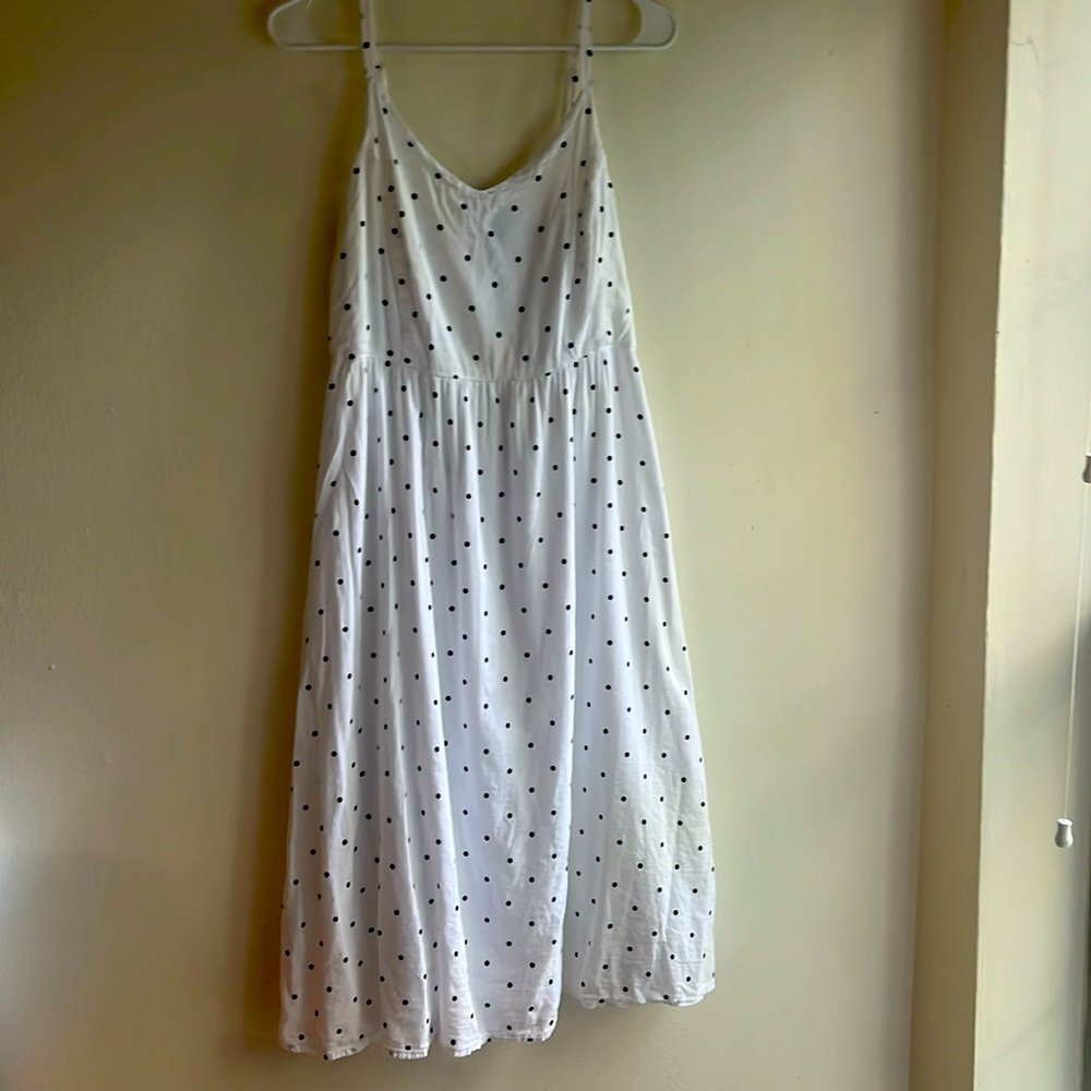 Skinny strap Polka Dot Women’s Dress - Medium - White & Black